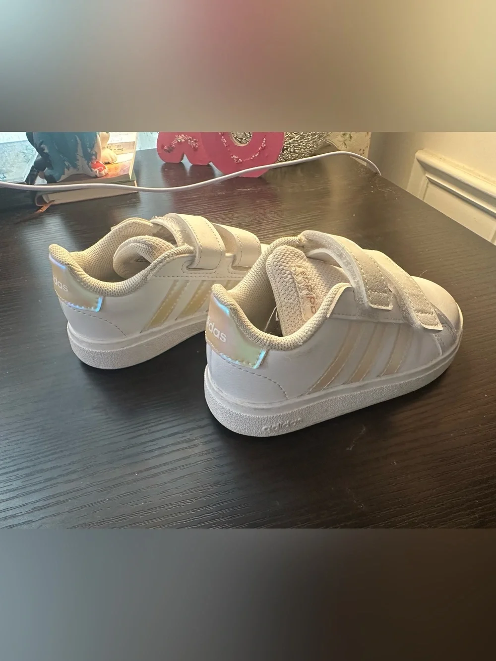 adidas Kids White Sneakers with Iridescent Stripes